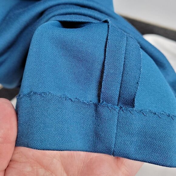 VINTAGE 70s dress teal v-neck long sleeve midi house M - Picture 12 of 15